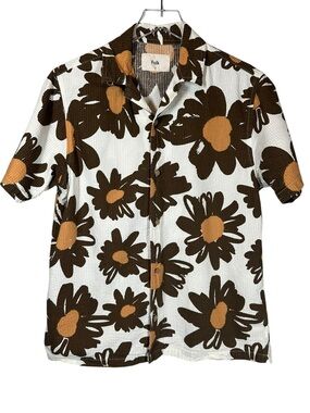 FOLK Men's Small Short Sleeve Cotton Button up Shirt Floral Patterned